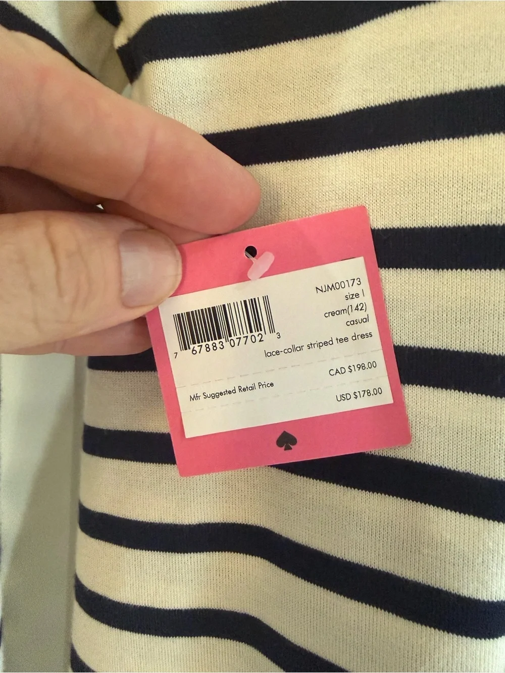 Kate Spade Navy and Cream Striped Women’s Dress with Lace Collar